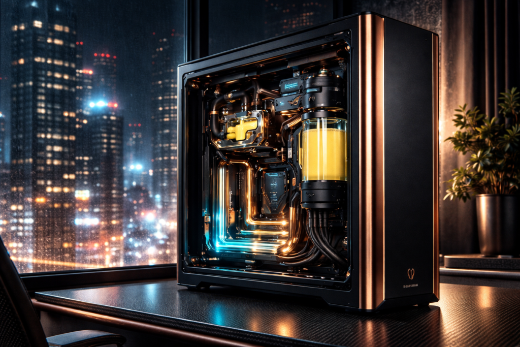 Singularity Computers Spectre 3.0 Integra case in hematite black with Cyberpunk 2077 aesthetic
